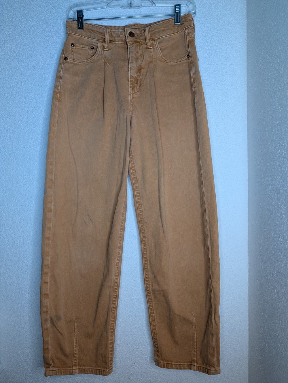 Anthropologie Pilcro High Rise Wide Leg Jeans Camel 25 Boho Capsule Casual Chic
